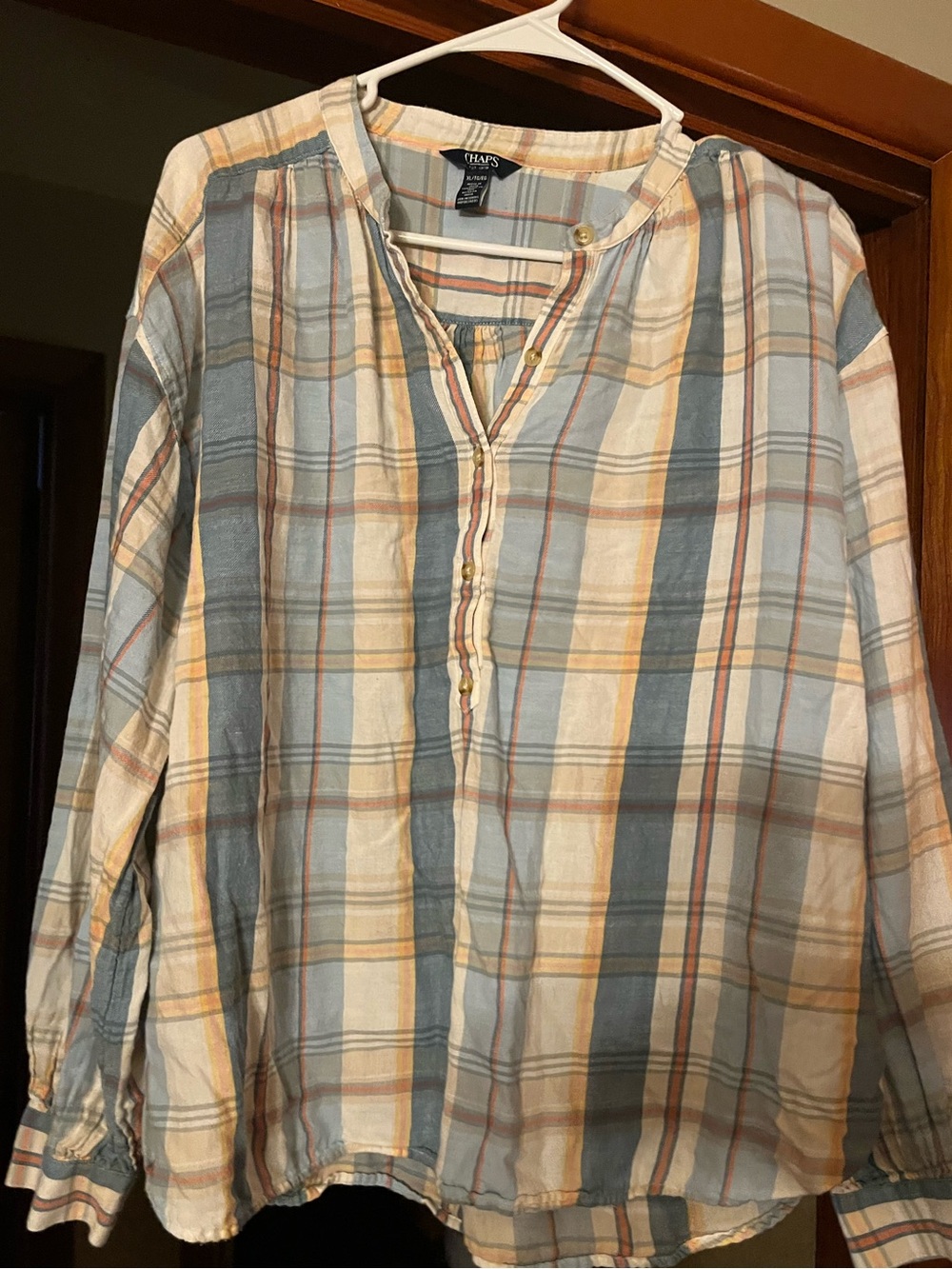 Chaps Ladies Lightweight Plaid Button-Front Shirt - Blue & Cream XL